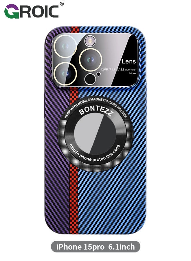 GROIC Phone Case for iPhone 15 Pro, Compatible Magnetic MagSafe, with Camera Protector,Carbon Fibre Cover,Shockproof Soft PC Shell Pro 6.1 Inch - Image 1