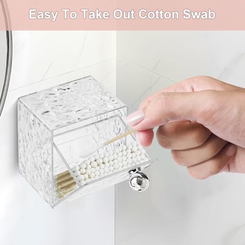 IWNTWY Qtip Holder Dispenser, Wall Mounted Plastic Cotton Pad Holder, Cotton Ball, Swabs, Floss, Makeup Organizers Containers for Vanity Bathroom (Clear, 4 Pcs) - Image 3