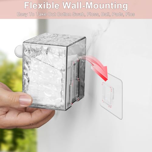 IWNTWY Qtip Holder Dispenser, Wall Mounted Plastic Cotton Pad Holder, Cotton Ball, Swabs, Floss, Makeup Organizers Containers for Vanity Bathroom (Clear, 4 Pcs) - Image 4
