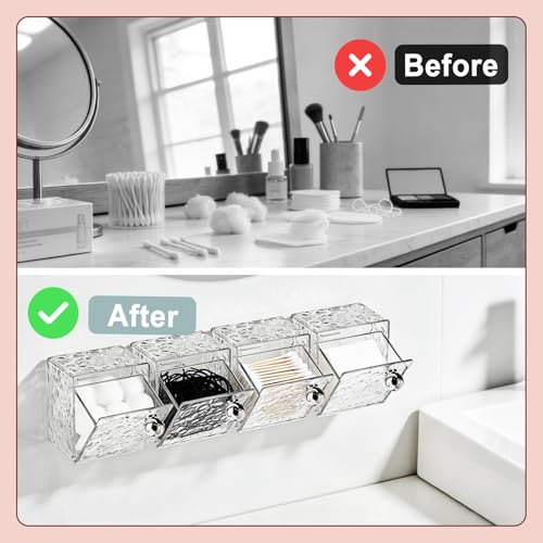 IWNTWY Qtip Holder Dispenser, Wall Mounted Plastic Cotton Pad Holder, Cotton Ball, Swabs, Floss, Makeup Organizers Containers for Vanity Bathroom (Clear, 4 Pcs) - Image 5