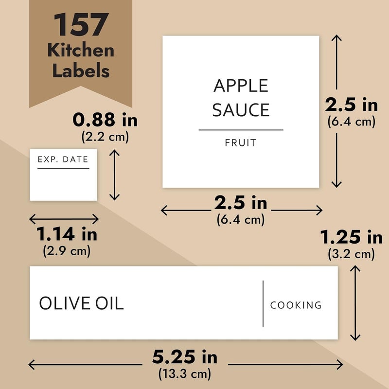 Talented Kitchen 157 Pantry Organization Labels for Food Storage Containers, Preprinted Black All Caps on Matte White Vinyl Stickers + Numbers for Minimalist Kitchen (Water Resistant) - Image 4