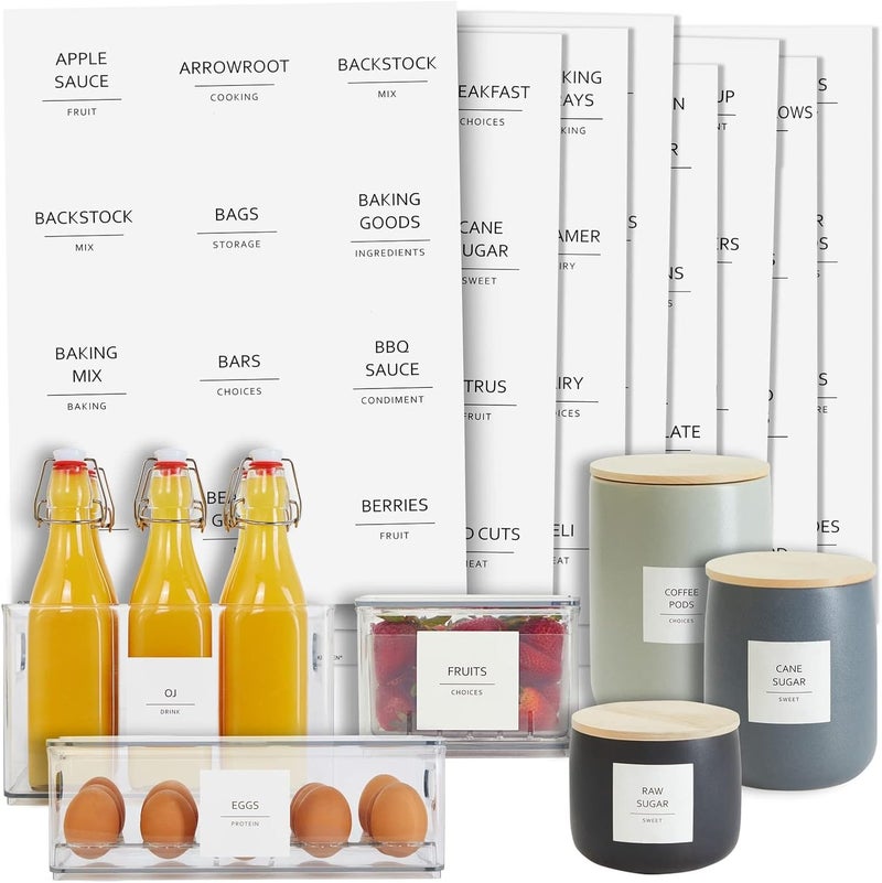 Talented Kitchen 157 Pantry Organization Labels for Food Storage Containers, Preprinted Black All Caps on Matte White Vinyl Stickers + Numbers for Minimalist Kitchen (Water Resistant) - Image 1
