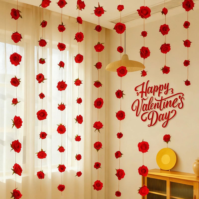 Glitinsel 50 Set Artificial Rose Hanging Flower Decorations DIY Floating Flower Garland Hanging Flowers from Ceiling Dangling Rose Strings for Wedding Baby Shower Birthday Floral Party Decor (Red) - Image 1