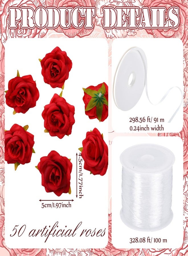 Glitinsel 50 Set Artificial Rose Hanging Flower Decorations DIY Floating Flower Garland Hanging Flowers from Ceiling Dangling Rose Strings for Wedding Baby Shower Birthday Floral Party Decor (Red) - Image 2