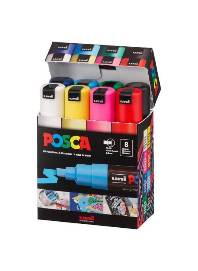 POSCA Mitsubishi Pencil Pc8K8C Broad Point, 8 Colors - Image 1