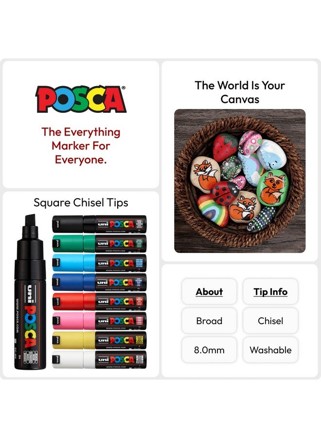 POSCA Mitsubishi Pencil Pc8K8C Broad Point, 8 Colors - Image 3