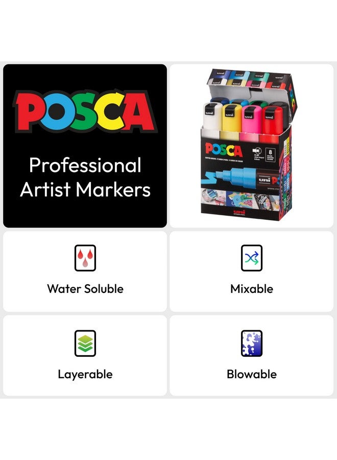 POSCA Mitsubishi Pencil Pc8K8C Broad Point, 8 Colors - Image 4