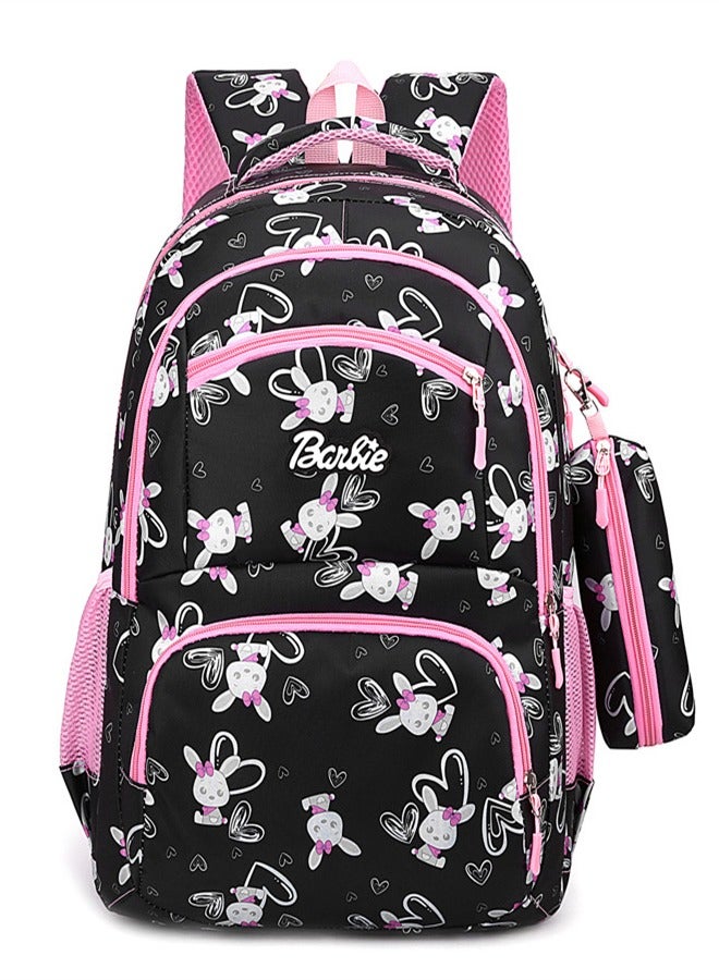 Cute Cartoon Student Schoolbag Backpack 2pcs Set Black  - Image 1