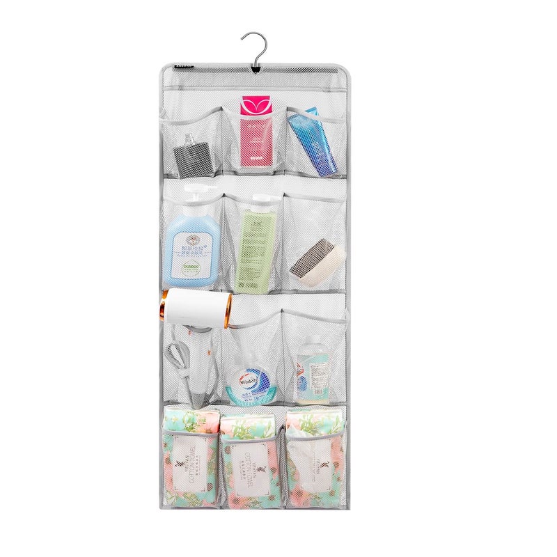 ANZORG Mesh Shower Organizer Hanging Caddy Quick Dry Bathroom Storage for Toiletry Accessories with Rotating Hanger 12 Pockets