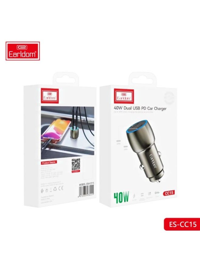 Earldom ES-CC15 40W Dual PD (Type-C) Car Charger – Fast Charging, Compact Design, Universal Compatibility - Image 3