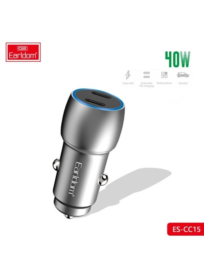 Earldom ES-CC15 40W Dual PD (Type-C) Car Charger – Fast Charging, Compact Design, Universal Compatibility - Image 1