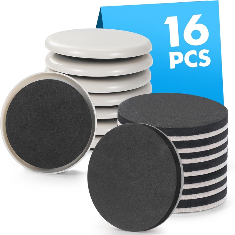 Shnbxtnd 16-Pack Furniture Sliders for Hardwood Floors & Carpet, Save 80% Effort Safely and Easily, The Glide Tool Set for Heavy Furniture and Appliances, Reusable Moving Pads (8 Plastic & 8 Felt, 3.5" Slider) - Image 1