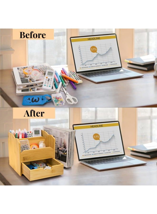 ZAVOOS Bamboo Desk Organizer, Multi-Use Tabletop Storage File Holder with Drawer, 5 Compartments Countertop Organization Desk Accessories for Home Office Supplies, No Assembly Required - Image 5