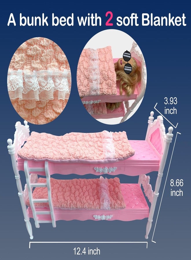 EumbHoa Dolls Clothes and Accessories, Bunk Bed Playset, 2 Pajamas, 2 Fashion Dresses, 2 Clothing Outfits, Bedroome Set for 11.5 inch Dolls, with 2 Blankets - Image 2
