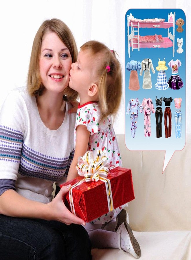 EumbHoa Dolls Clothes and Accessories, Bunk Bed Playset, 2 Pajamas, 2 Fashion Dresses, 2 Clothing Outfits, Bedroome Set for 11.5 inch Dolls, with 2 Blankets - Image 5