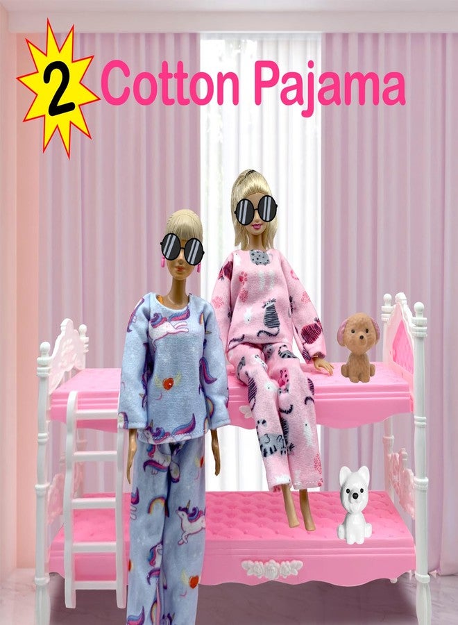 EumbHoa Dolls Clothes and Accessories, Bunk Bed Playset, 2 Pajamas, 2 Fashion Dresses, 2 Clothing Outfits, Bedroome Set for 11.5 inch Dolls, with 2 Blankets - Image 3