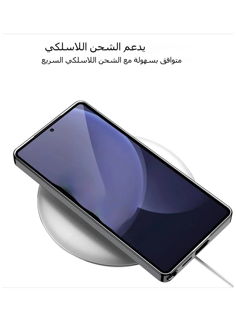 general Magnetic Case Compatible with Samsung Galaxy S25 Ultra Case, Electroplating Vegan Leather Frosted Phone Case Soft Edge Protective Cover Support Wireless Charging - Image 3