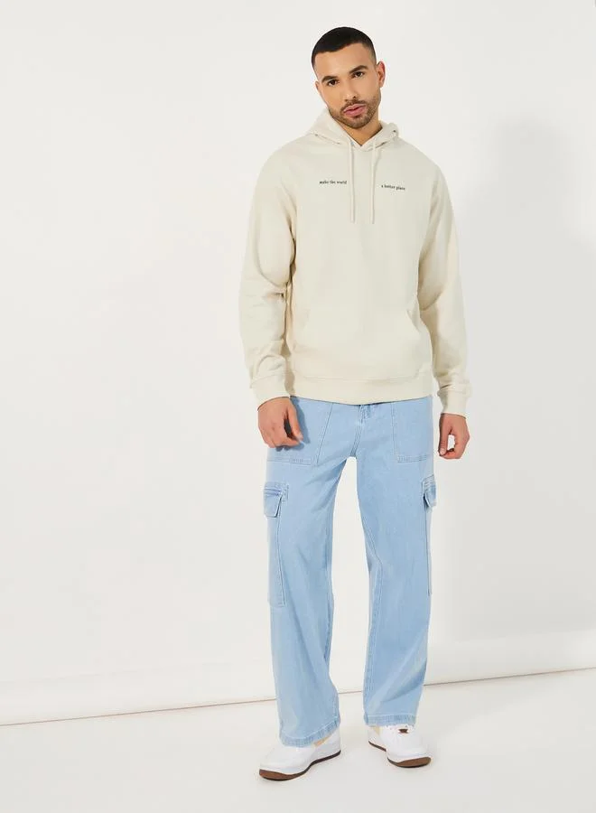 Styli Minimal Puff Print Fleece Relaxed Fit Hoodie