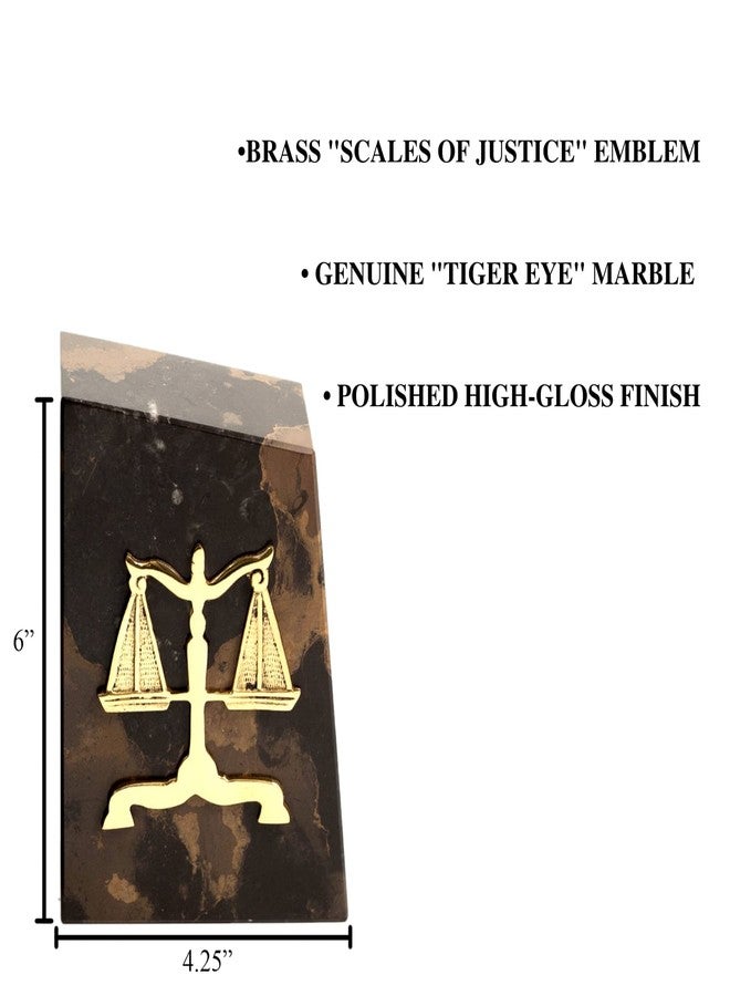 Bey-Berk “Themis” Tiger Eye Marble Scales of Justice Bookends (Set of 2), 4.5" x 2" x 6" Wedge Book Ends, 8 lb Legal Desk and Law Office Decor - Image 2