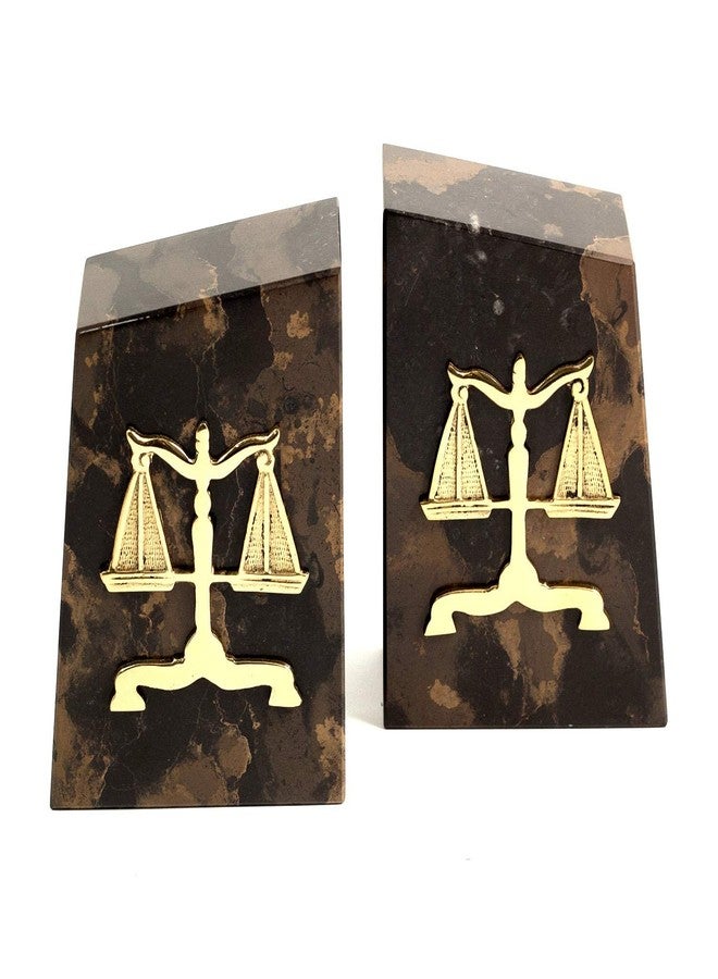 Bey-Berk “Themis” Tiger Eye Marble Scales of Justice Bookends (Set of 2), 4.5" x 2" x 6" Wedge Book Ends, 8 lb Legal Desk and Law Office Decor - Image 1