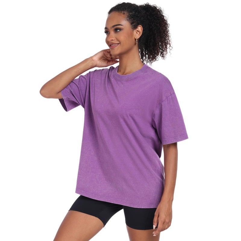 KEEPSHOWING Womens Vintage Oversized T Shirts Acid Washed Baggy Cotton Tee Casual Workout Boyfriend Short Sleeve Tops(Pink/Green/Purple M) - Image 4