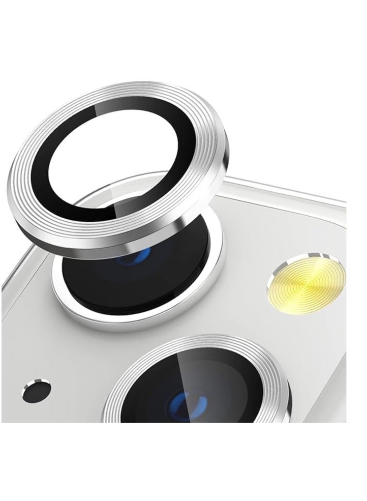 Camera Lens Protector Compatible withiPhone 13/13 mini/14/14 plus/15/15 plus | Impact Protection - High Clarity and Scratch/Fingerprint Resistant 9H Tempered Glass with Aluminum Trim (silver)  - Image 1