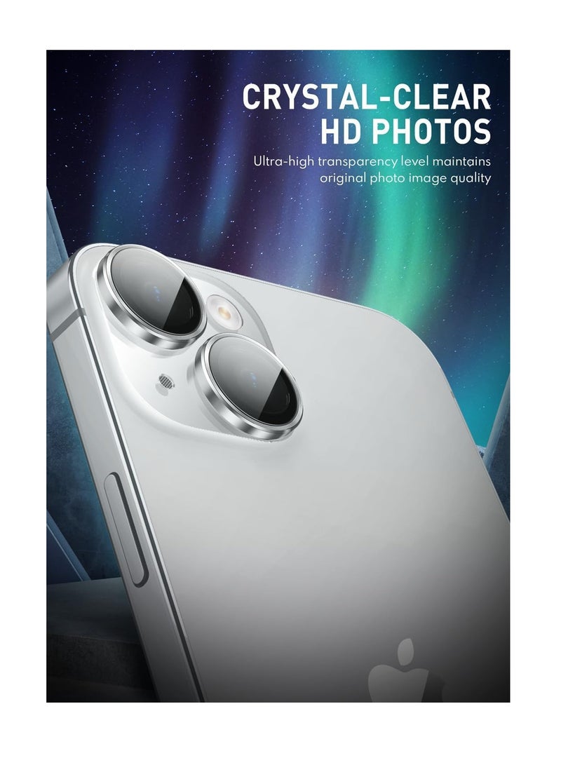 Camera Lens Protector Compatible withiPhone 13/13 mini/14/14 plus/15/15 plus | Impact Protection - High Clarity and Scratch/Fingerprint Resistant 9H Tempered Glass with Aluminum Trim (silver)  - Image 2