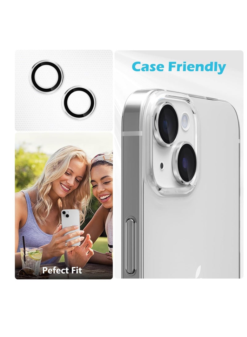 Camera Lens Protector Compatible withiPhone 13/13 mini/14/14 plus/15/15 plus | Impact Protection - High Clarity and Scratch/Fingerprint Resistant 9H Tempered Glass with Aluminum Trim (silver)  - Image 3