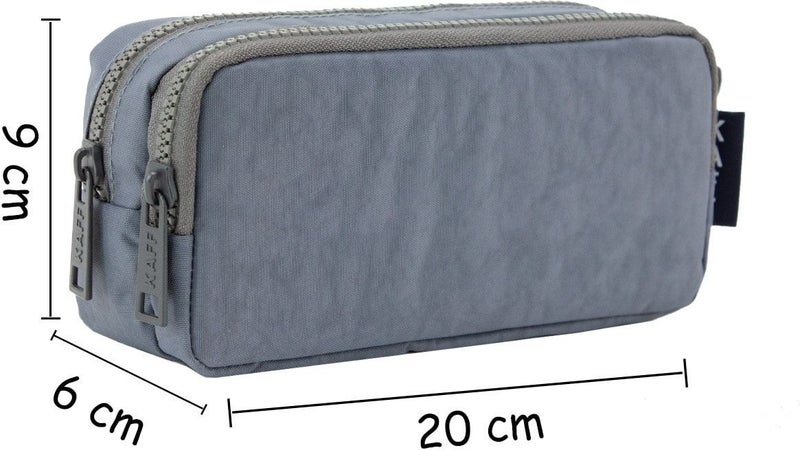 FCSTORE Pencil Case Beige Large Kaff Washable Waterproof Double Pocket Crinkle Wallet Type Pencil Case 