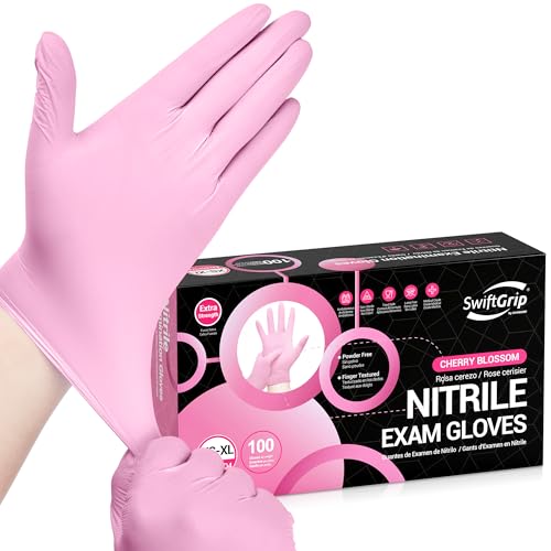 SwiftGrip Nitrile Exam Gloves 4 Mil Large Cherry Blossom Food Safe Gloves Disposable Latex Free Powder Free for Cleaning Supplies Esthetician Hair Dye Tattoo Supplies Box of 100 - Image 2