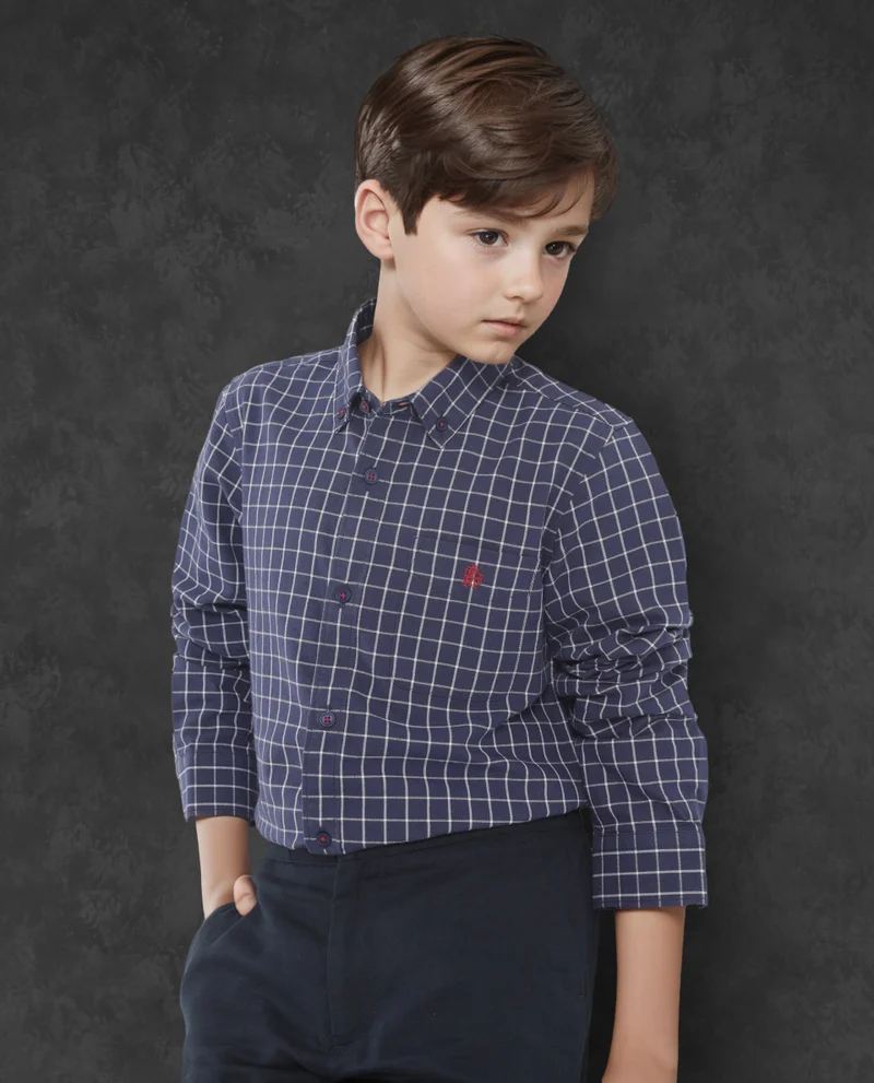 Rare Ones Rare Ones Kids Crew Navy Cotton Full Sleeves Button Down Collar Regular Fit Checked Shirt