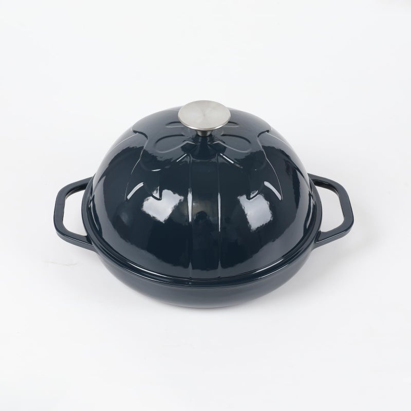 HAWOK HAWOK Cast Iron Bread Oven with Cloche Lid Dia 98inch25cm 15qt Sourdough Baking Pan Enameled Navy Blue 