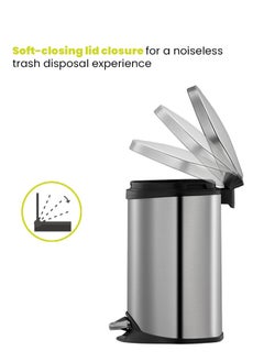EKO SHELL SERIES | Brushed Stainless Steel Finish | Soft-Closing | Fingerprint-Resistant | Step Trash & Garbage Bin | Suitable For Homes, Bathrooms, Kitchens, Offices, & More | 6 Liters  - Image 4