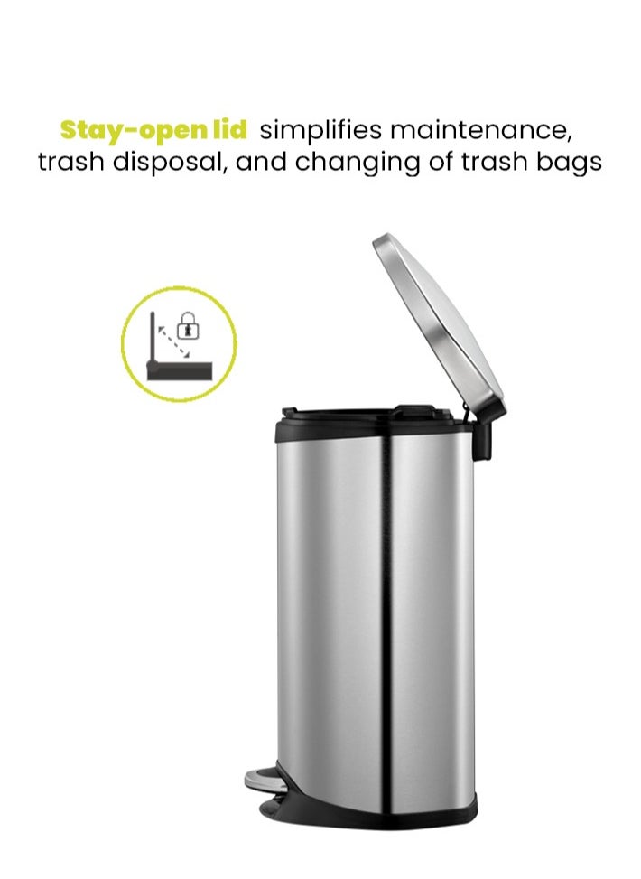 EKO SHELL SERIES | Brushed Stainless Steel Finish | Soft-Closing | Fingerprint-Resistant | Step Trash & Garbage Bin | Suitable For Homes, Bathrooms, Kitchens, Offices, & More | 6 Liters  - Image 5