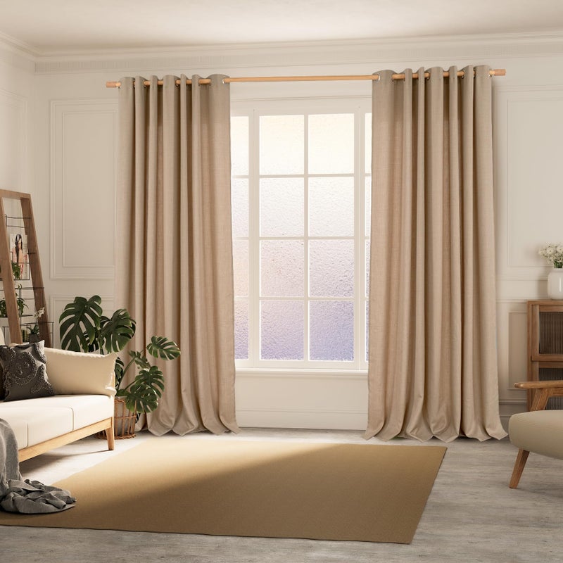 BGment Faux Linen Curtains 90 Inches Long Set of 2 Panels  Living Room Long Curtains Burlap Textured Thick Light Filtering Privacy Grommet Window Treatments  52 x 90 Inch  Tan - Image 2
