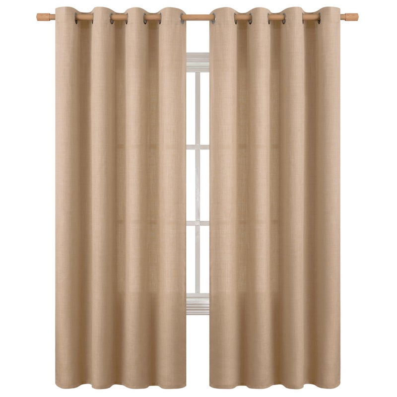 BGment Faux Linen Curtains 90 Inches Long Set of 2 Panels  Living Room Long Curtains Burlap Textured Thick Light Filtering Privacy Grommet Window Treatments  52 x 90 Inch  Tan - Image 1