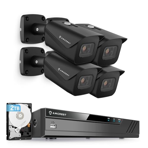 Amcrest 4K Security Camera System w/ 4K 8CH PoE NVR, (4) x 8-Megapixel IP67 Weatherproof Metal Bullet POE IP Cameras, 2.8mm Lens, Pre-Installed 2TB Hard Drive, NV4108E-IP8M-2496EB4-2TB (Black) - Image 1