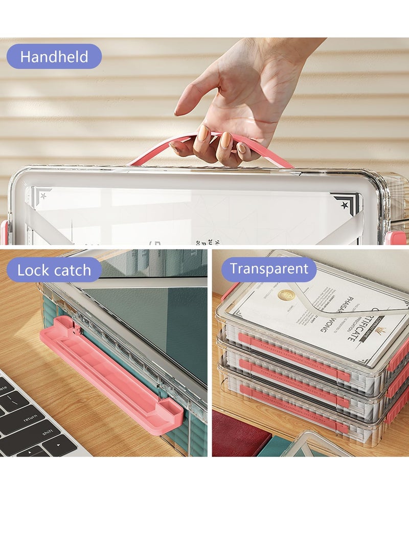 SYOSI Plastic Storage Bin with Lid Portable Project Case with Handle Stackable Certificate File Document Protector Transparent Box Clear Storage Box for A4 Letter Paper Photo Craft Scrapbook Red - Image 3