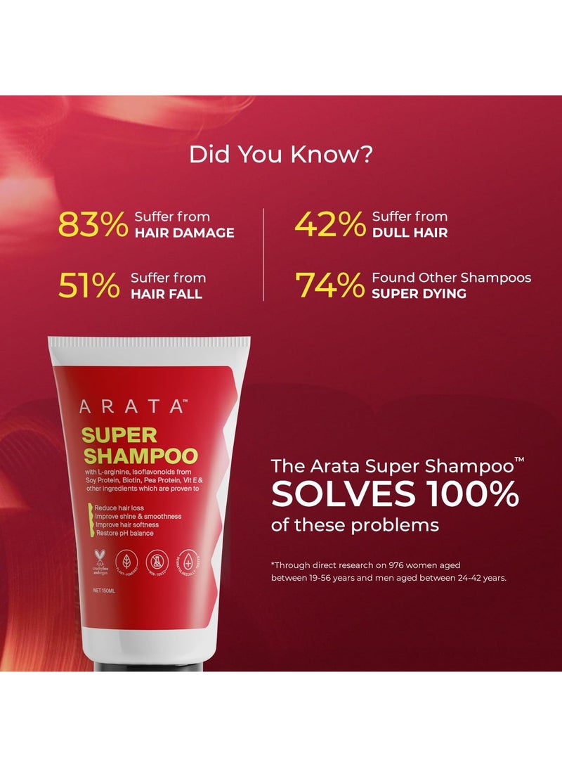 أراتا شامبو سوبر 6 في 1 | يمنع تساقط الشعر | يعيد توازن درجة الحموضة | يعزز كثافة الشعر | يقلل من التقصف | يحارب الالتهابات الميكروبية | يضيف لمعاناً | شامبو للنساء والرجال | 150 مل - Image 3