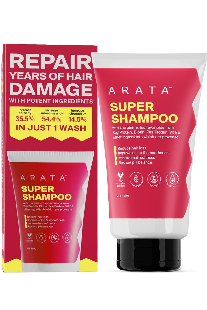 أراتا شامبو سوبر 6 في 1 | يمنع تساقط الشعر | يعيد توازن درجة الحموضة | يعزز كثافة الشعر | يقلل من التقصف | يحارب الالتهابات الميكروبية | يضيف لمعاناً | شامبو للنساء والرجال | 150 مل - Image 1