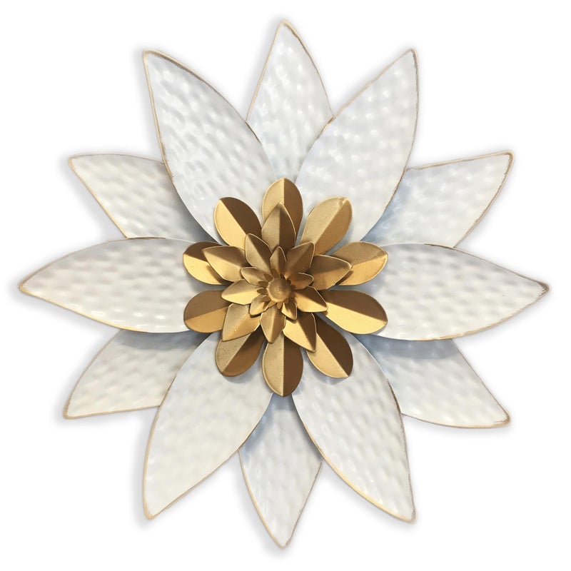 Picfarce Metal Flower Wall Art Decor,10" Rustic Modern Antique Floral Sculpture, Distressed Iron Wall Hanging Home Decoration Accent Artworks for Indoor Kitchen Bedroom Living Office Outdoor Garden Patio - Image 1