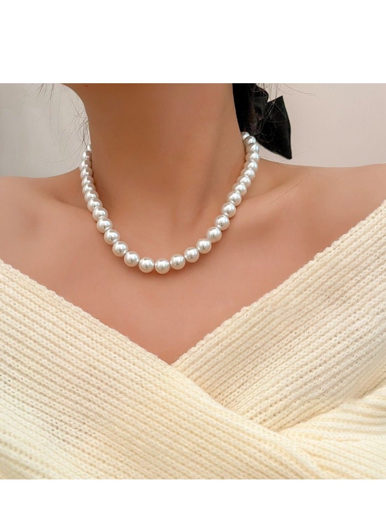 Pearl Necklace for Women, 8MM Dainty Round Imitation Pearl Choker Necklace Wedding Pearl Necklace Delicate Jewelry for Women Simple Bridesmaid Jewelry Gifts - Image 2