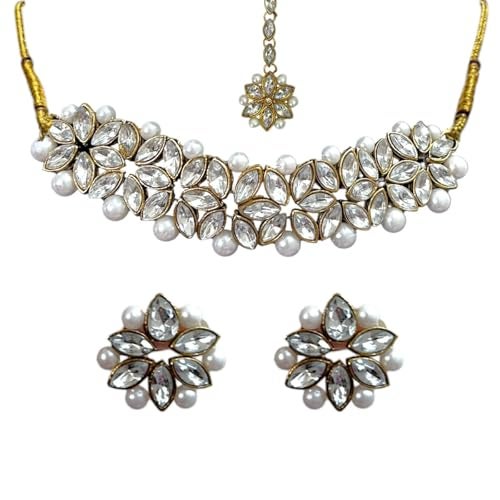 ACCESSHER Gold-Plated Kundan Bridal Choker Necklace Set with Stud Jewellery Traditional Indian Ethnic Design for Weddings & Festivals for Women & Girls - Image 1