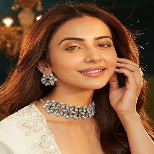 ACCESSHER Gold-Plated Kundan Bridal Choker Necklace Set with Stud Jewellery Traditional Indian Ethnic Design for Weddings & Festivals for Women & Girls - Image 2