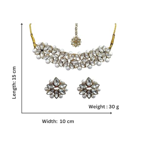 ACCESSHER Gold-Plated Kundan Bridal Choker Necklace Set with Stud Jewellery Traditional Indian Ethnic Design for Weddings & Festivals for Women & Girls - Image 5