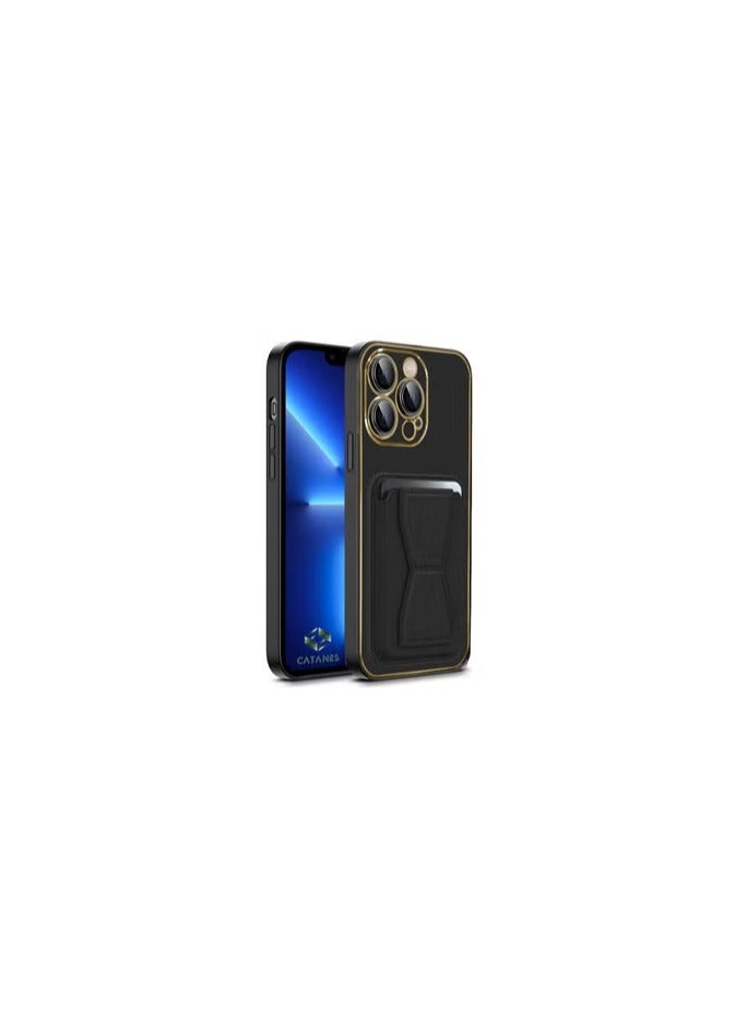 CATANES iPhone 13 Pro Case Cover Kickstand And Wallet Case Black - Image 1