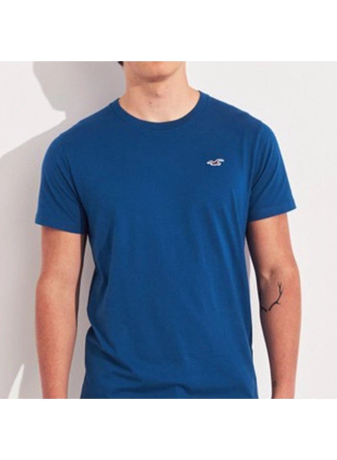 هوليستر Hollister تيشيرت رجالي ياقة دائرية قطن بأكمام قصيرة لون كحلي مقاس XL