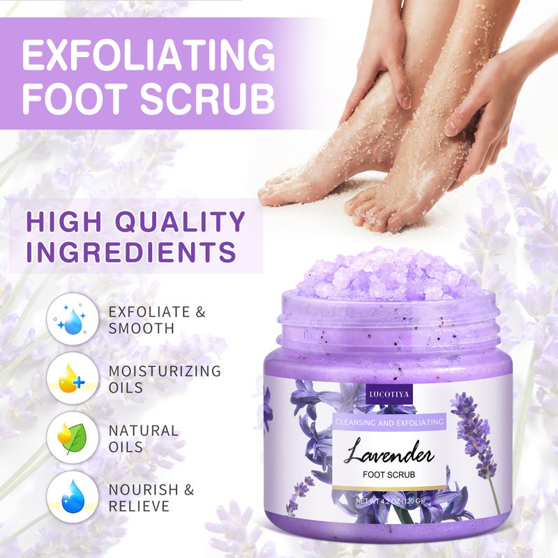 LUCOTIYA Lavender Foot Soak Set - Salts, Foot File, Scrub & Urea Cream Pedicure Supplies for Dry, Cracked Feet - Women's Spa Kit - Image 3