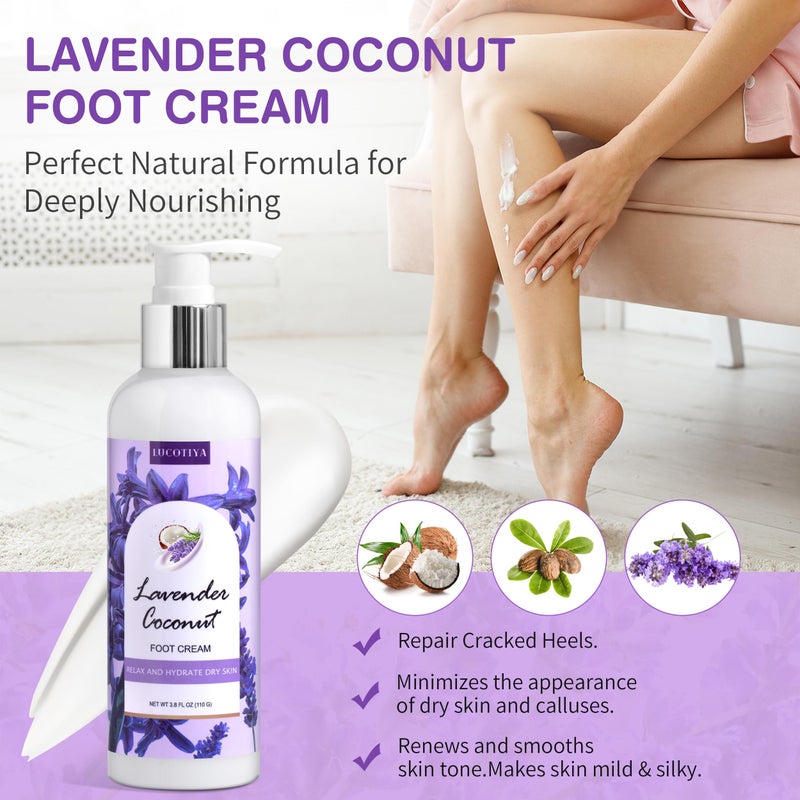 LUCOTIYA Lavender Foot Soak Set - Salts, Foot File, Scrub & Urea Cream Pedicure Supplies for Dry, Cracked Feet - Women's Spa Kit - Image 5