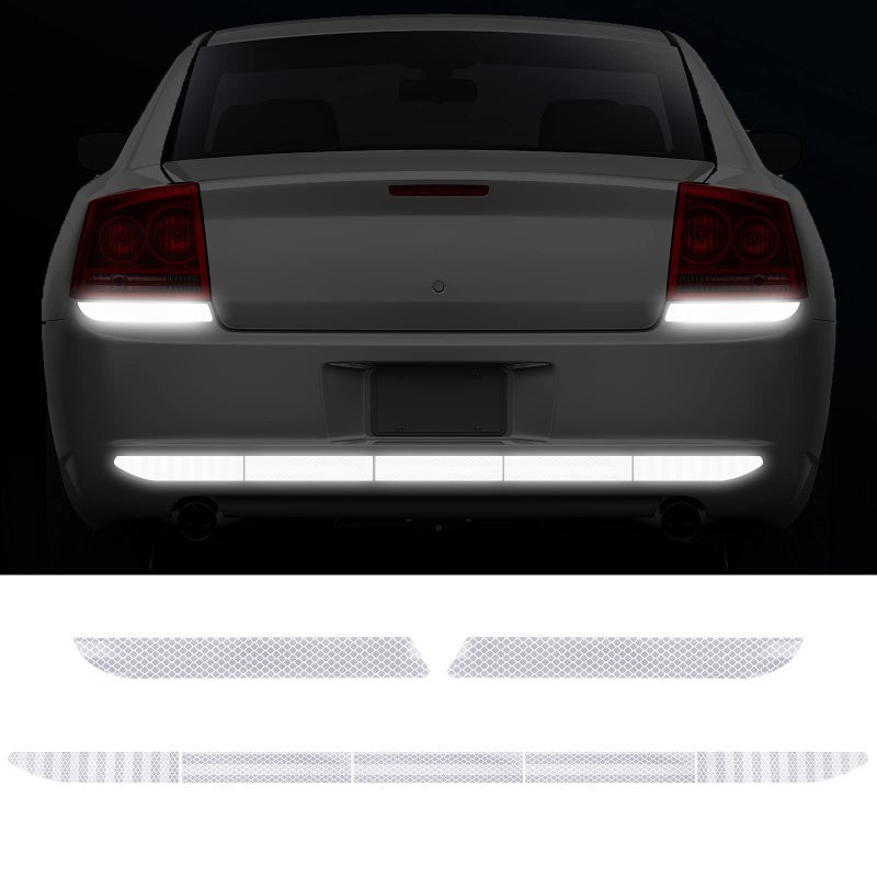Frienda 7 Pcs Auto Strong Reflective Stickers Includes Car Bumper Reflective Stickers Car Trunk Mirror Decals Night Visibility Waterproof Self Adhesive Decals for SafetyWhite